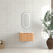24' Wall-Mounted Floating Bathroom Vanity Pre-Assembled Curved Edge Storage Bathroom Cabinet in Natural Walnut Color with White Ceramic Basin