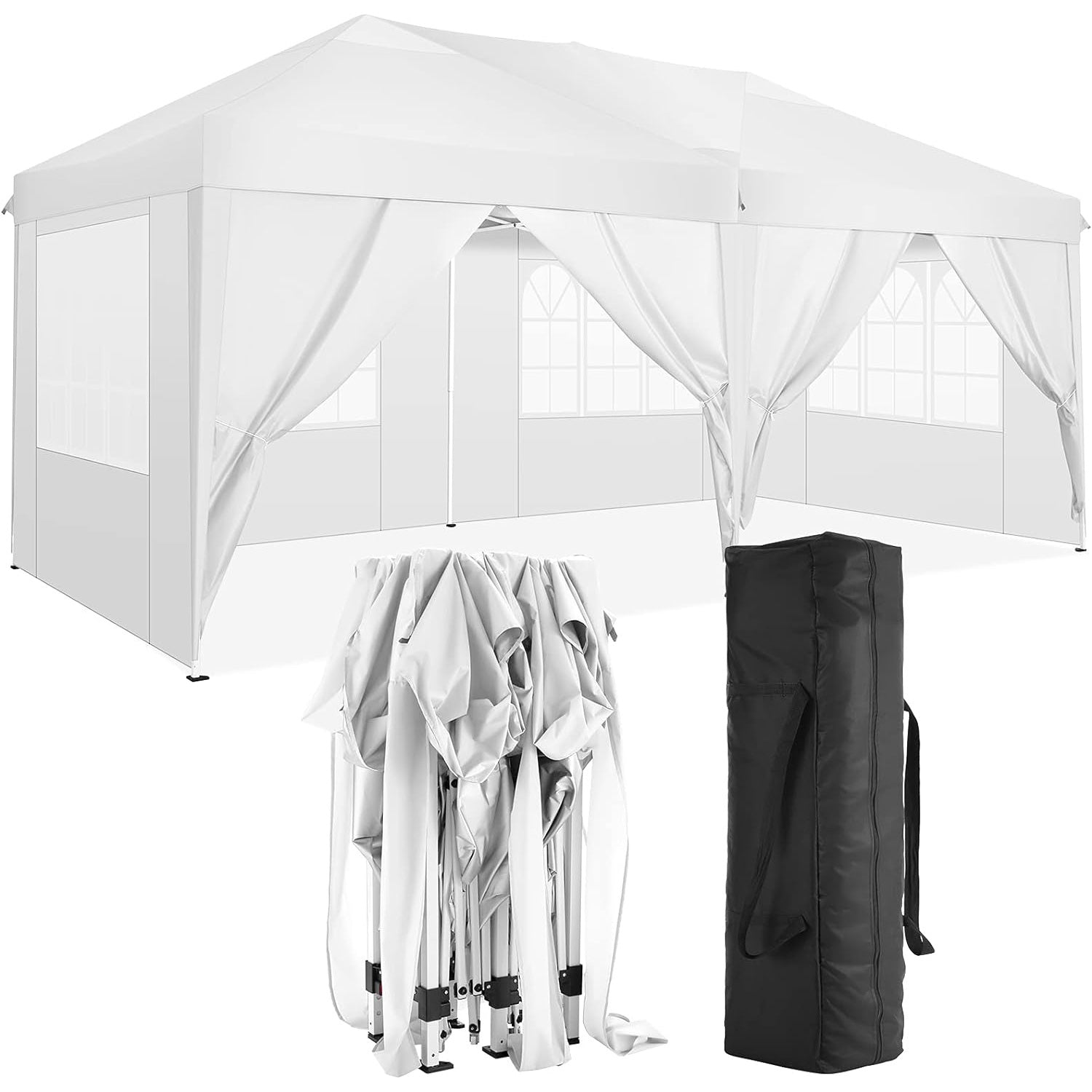 10'x20' Folding Canopy with 6 Removable Sidewalls Outdoor Event Shelter UPF 50+ Gazebo Portable Tents for Parties Beach Camping Wedding EZ Pop Up Canopy with Carry Bag (Old Sku: W2185P191605)