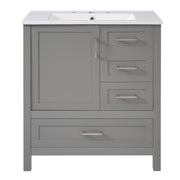 Modern Gray Bathroom Vanity with Soft Close Storage, Solid Wood Frame  MDF 30 Inches