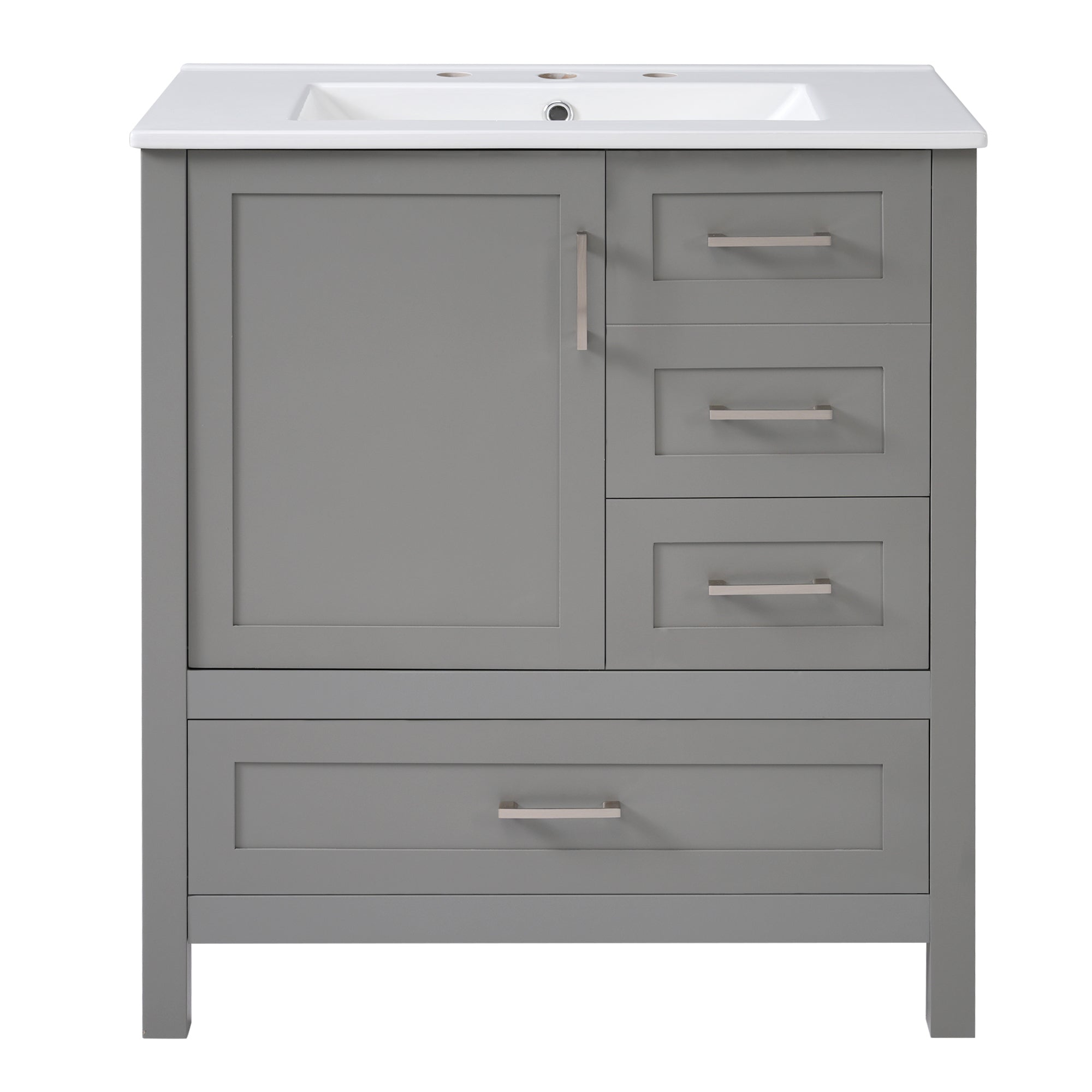 Modern Gray Bathroom Vanity with Soft Close Storage, Solid Wood Frame  MDF 30 Inches