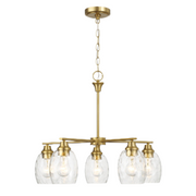 Elegance Five Lights Linear Arms Chandelier with Golden Brass Finish and Clear Water Glass 24'W x 8.5'H