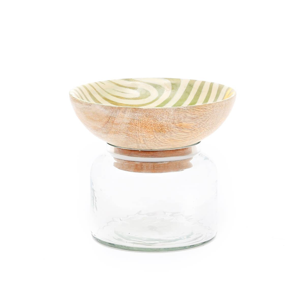 Glass Nut Jar with Wooden Bowl-Shaped Lid – Stylish Storage for Nuts and Snacks-350 ML