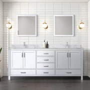 White Double Bath Vanity 80 in. W x 22 in. D, Carrara Marble Top, and Faucet Set