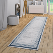 LOOM & LUXE Collection 2X8 Blue/Ivory/Bordered Non-Shedding Living Room Bedroom Dining Home Office Stylish and Stain Resistant Area Rug