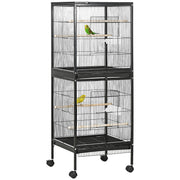 PawHut Large Bird Cage with 1.7 ft. Width for Wingspan, Bird Aviary Indoor with Multi-Door Design, Fit for a Canary, Finch, Conure, 55', Black
