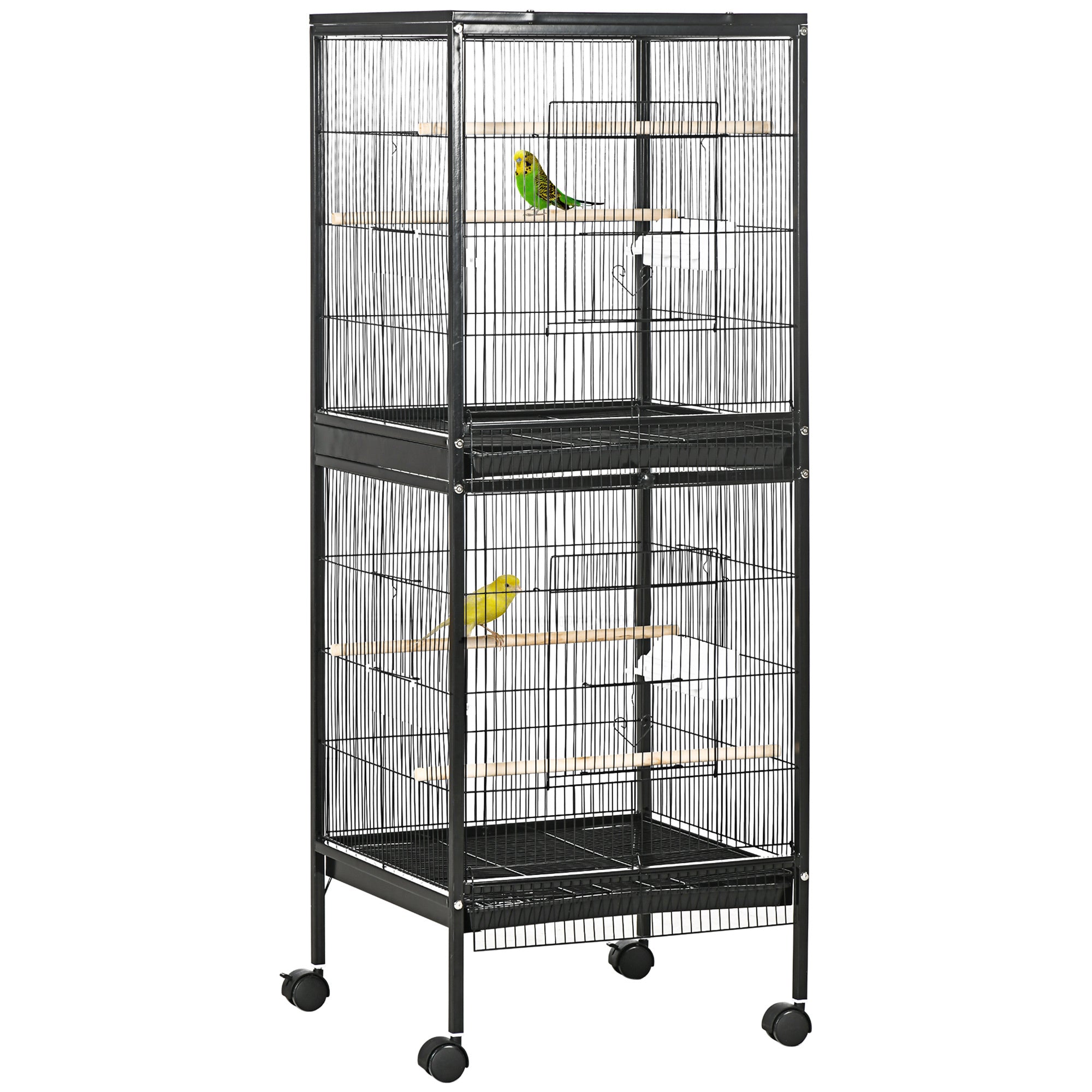 PawHut Large Bird Cage with 1.7 ft. Width for Wingspan, Bird Aviary Indoor with Multi-Door Design, Fit for a Canary, Finch, Conure, 55', Black