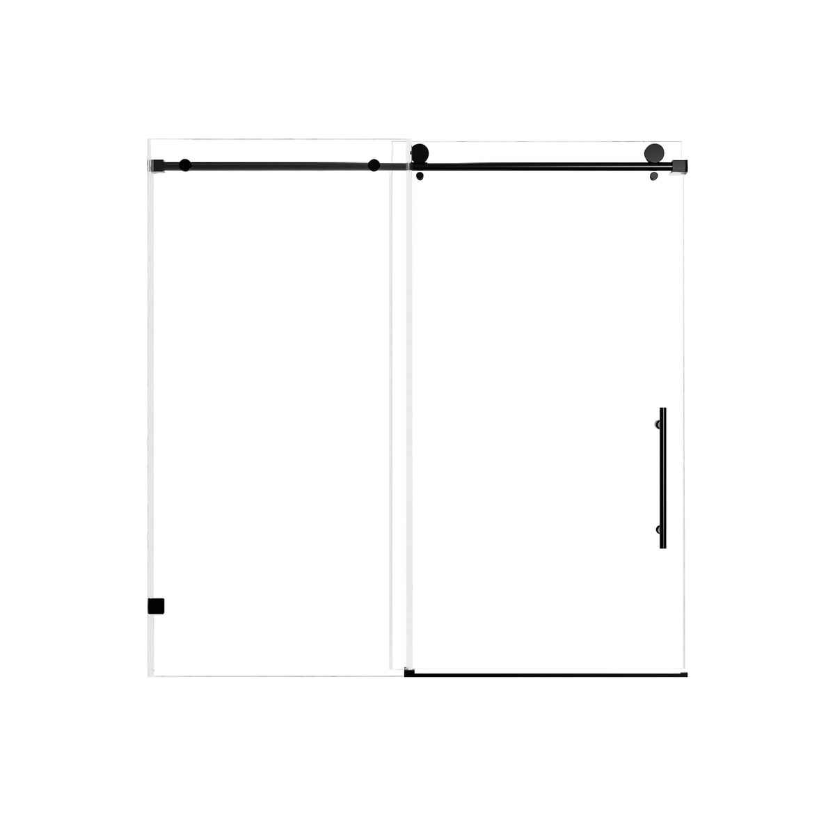 Frameless Single Sliding Shower Door with Soft-Close in Matte Black, 5/16' Clear Nano-Coated Tempered Glass, 60' x 60'