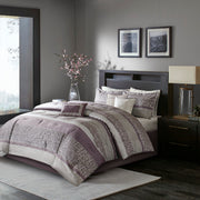 7 Piece Jacquard Comforter Set Purple Queen