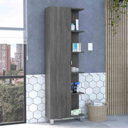 Urano Mirror Linen Cabinet, Four Interior  Shelves, Five External Shelves -Smokey Oak
