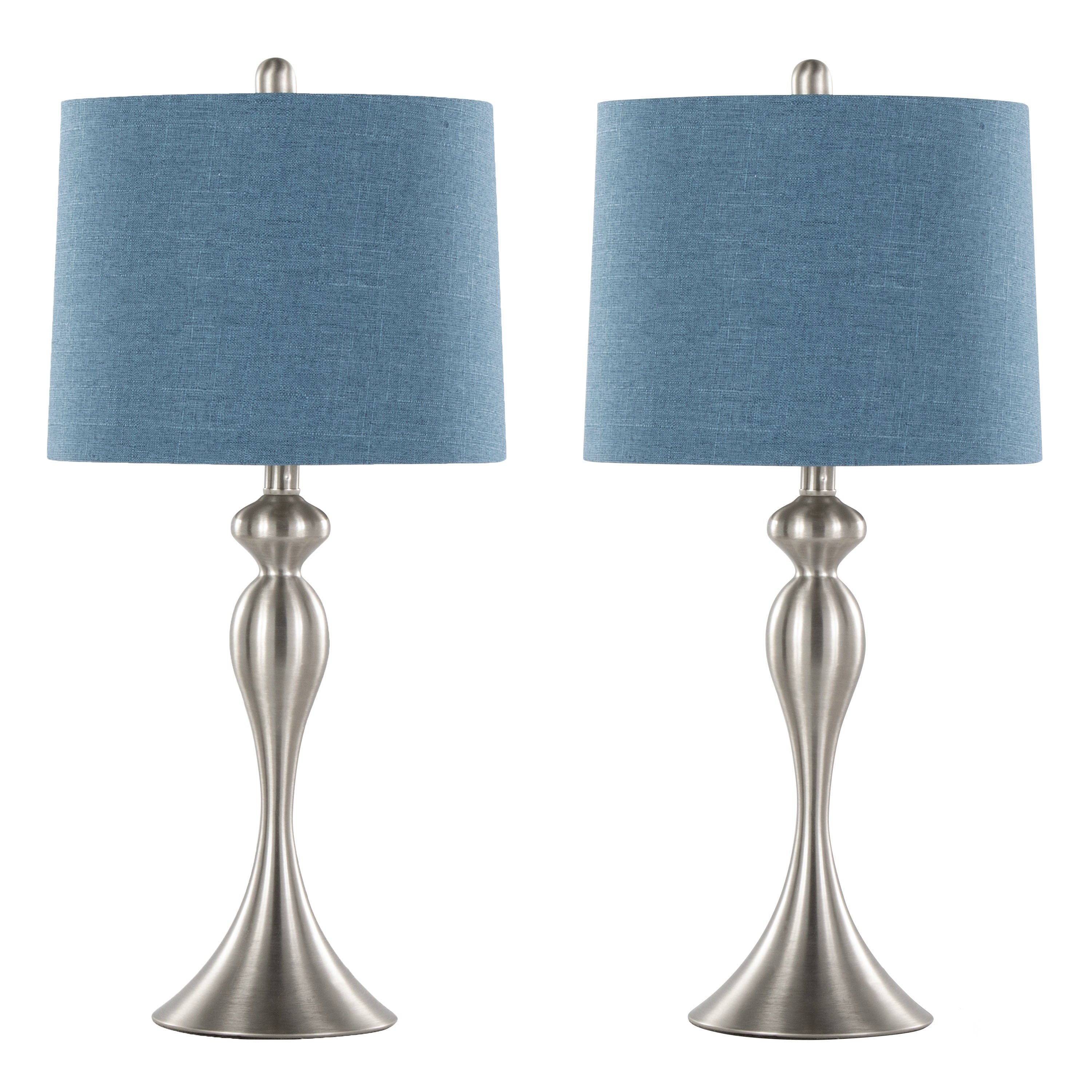 Ashland 27' Contemporary Metal Table Lamp in Brushed Nickel with Moroccan Blue Textured Slub Linen Shade from Grandview Gallery by LumiSource - Set of 2
