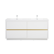 BATHIN 72' Freestanding Bathroom Vanity with Sink, Bathroom Storage Vanity Cabinet with Stone Resin Countertop and Soft Close Drawers, Glossy White 24V14-72GW