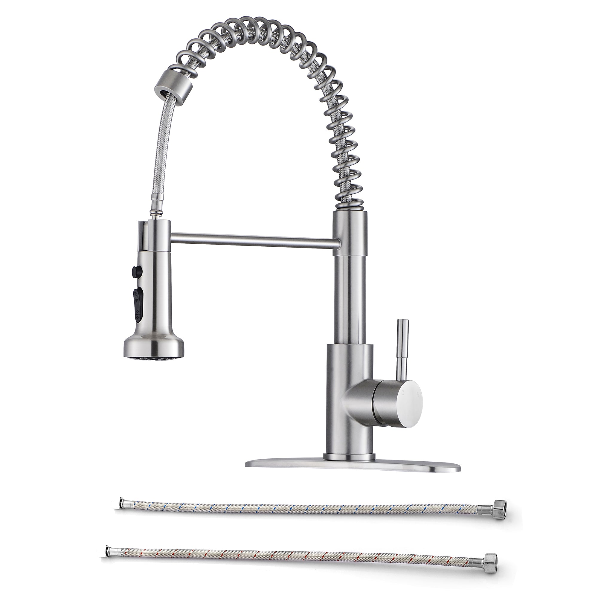 Modern Kitchen Faucet with Pull-Down Spray Head in Brushed Nickel, Stainless Steel, 15.5-Inch Height