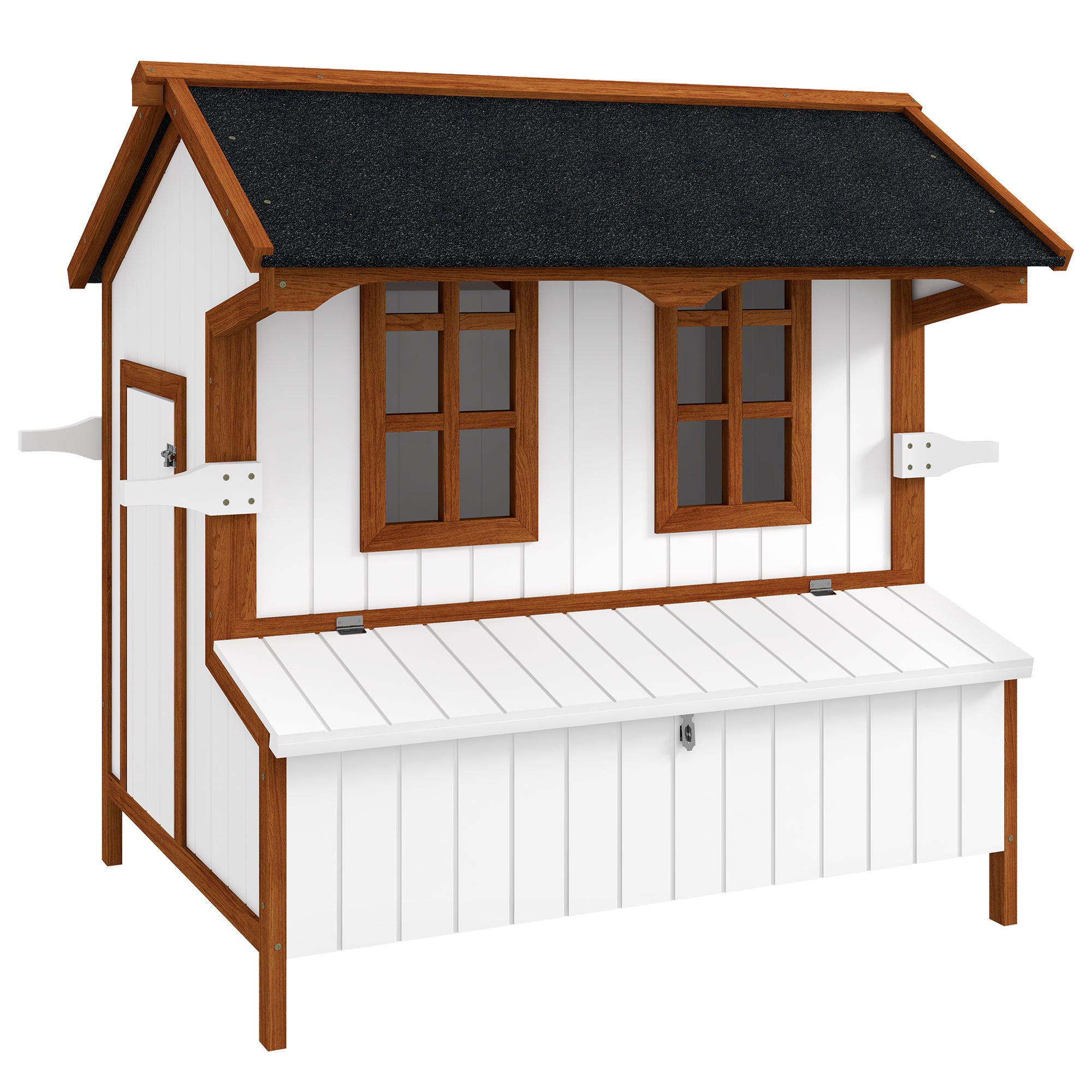 PawHut 47' Chicken Coop Wooden Chicken House Rabbit Hutch Raised Poultry Cage Portable Hen Pen Backyard with Nesting Box and Handles