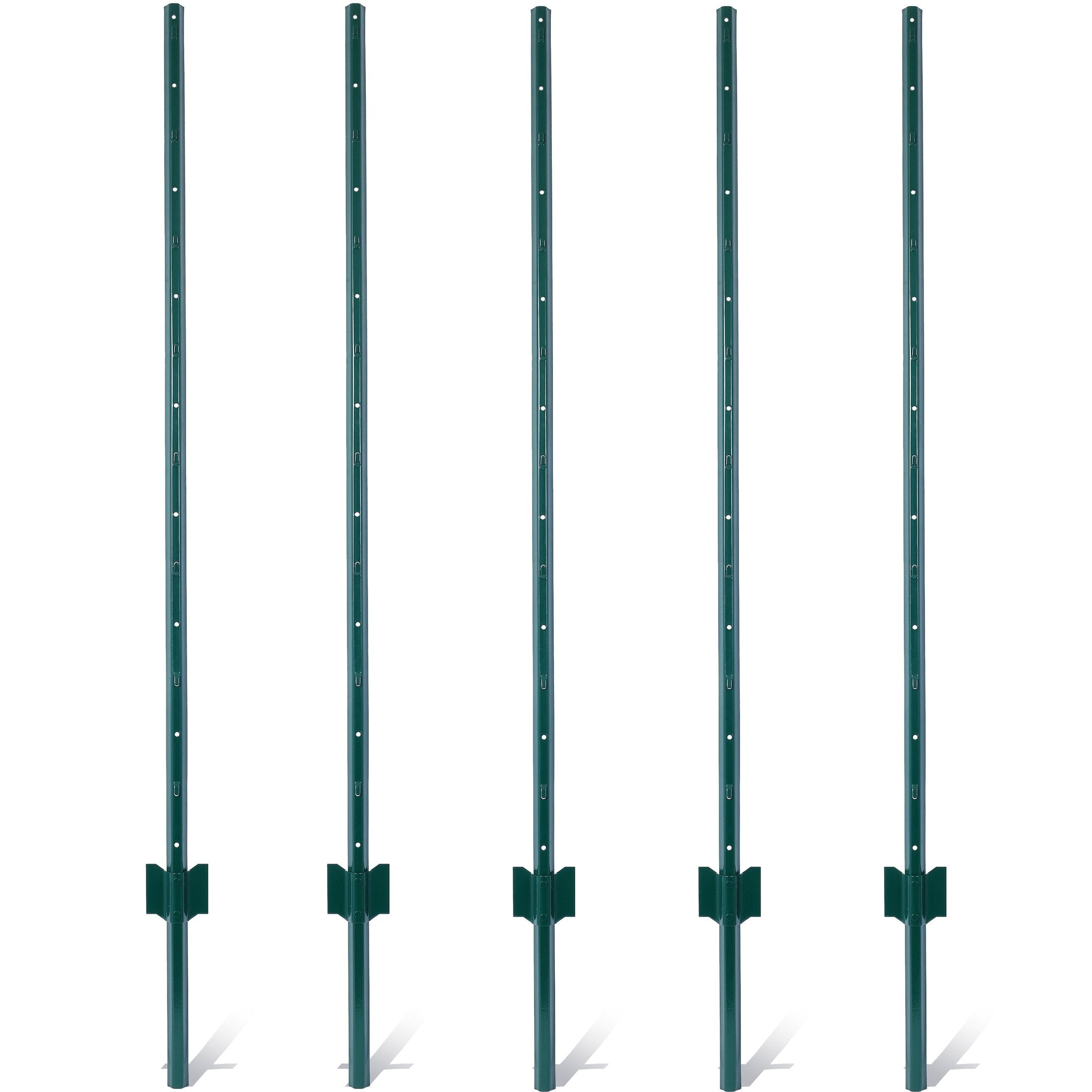 Fence Posts 5Feet - 5Pack, Heavy Duty Metal Fence Post with U-Channel, Steel Fence U-Post for Holding Garden Wire Fence, Corner Anchor Posts etc.