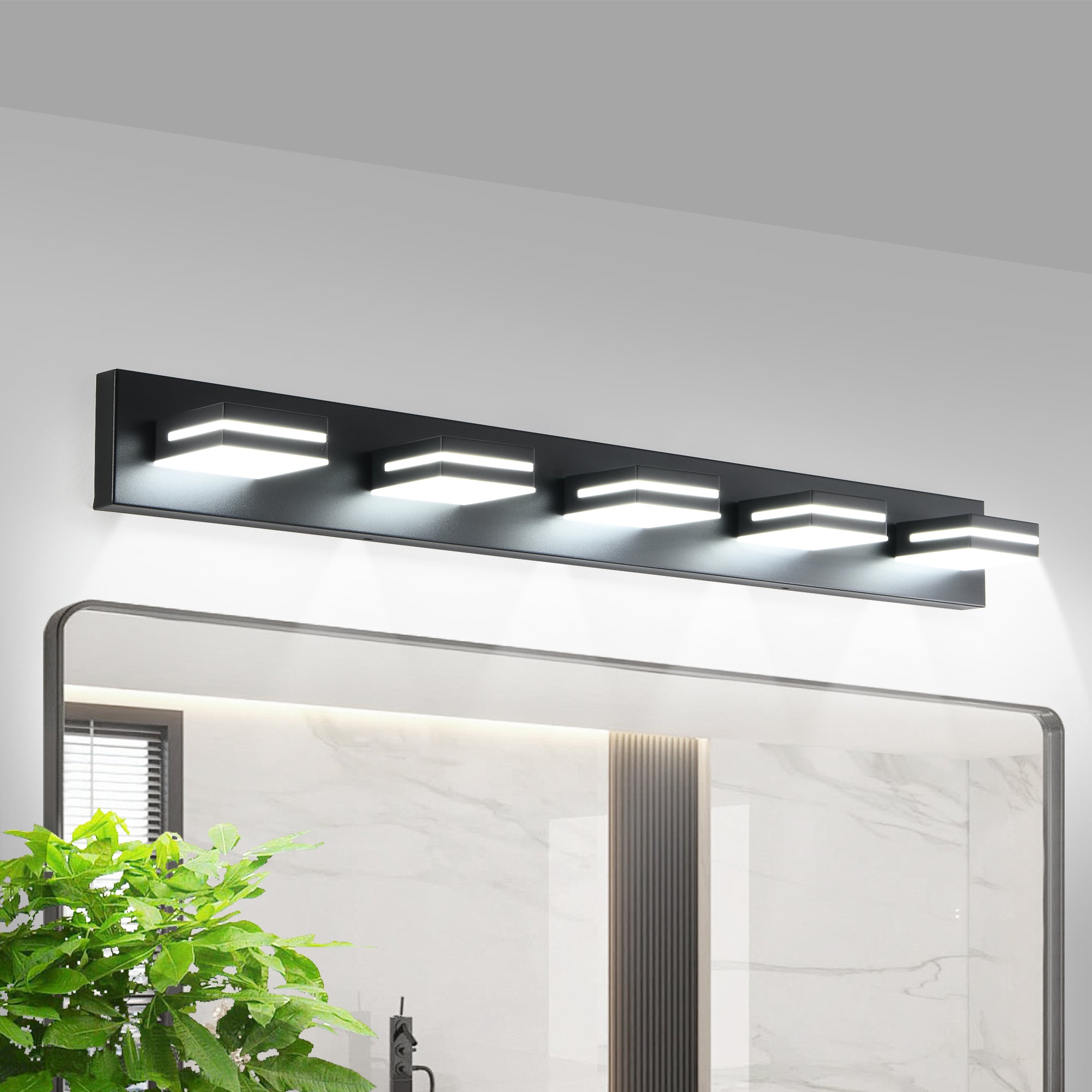 Modern Black LED Vanity Light, 5-Lights Wall Sconce for Bathroom and Mirror, Sleek Minimalist Design, Energy-Efficient, Easy to Install