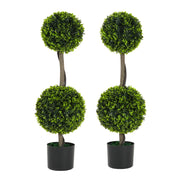 34' Artificial Topiary Boxwood Tree Double Ball with Black Plastic Pot, Set of 2