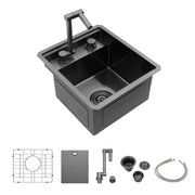 Gunmetal Black 15' Undermount Bar Sink with Folding Faucet, 16 Gauge Stainless Steel, 15x17 Inch Single Bowl