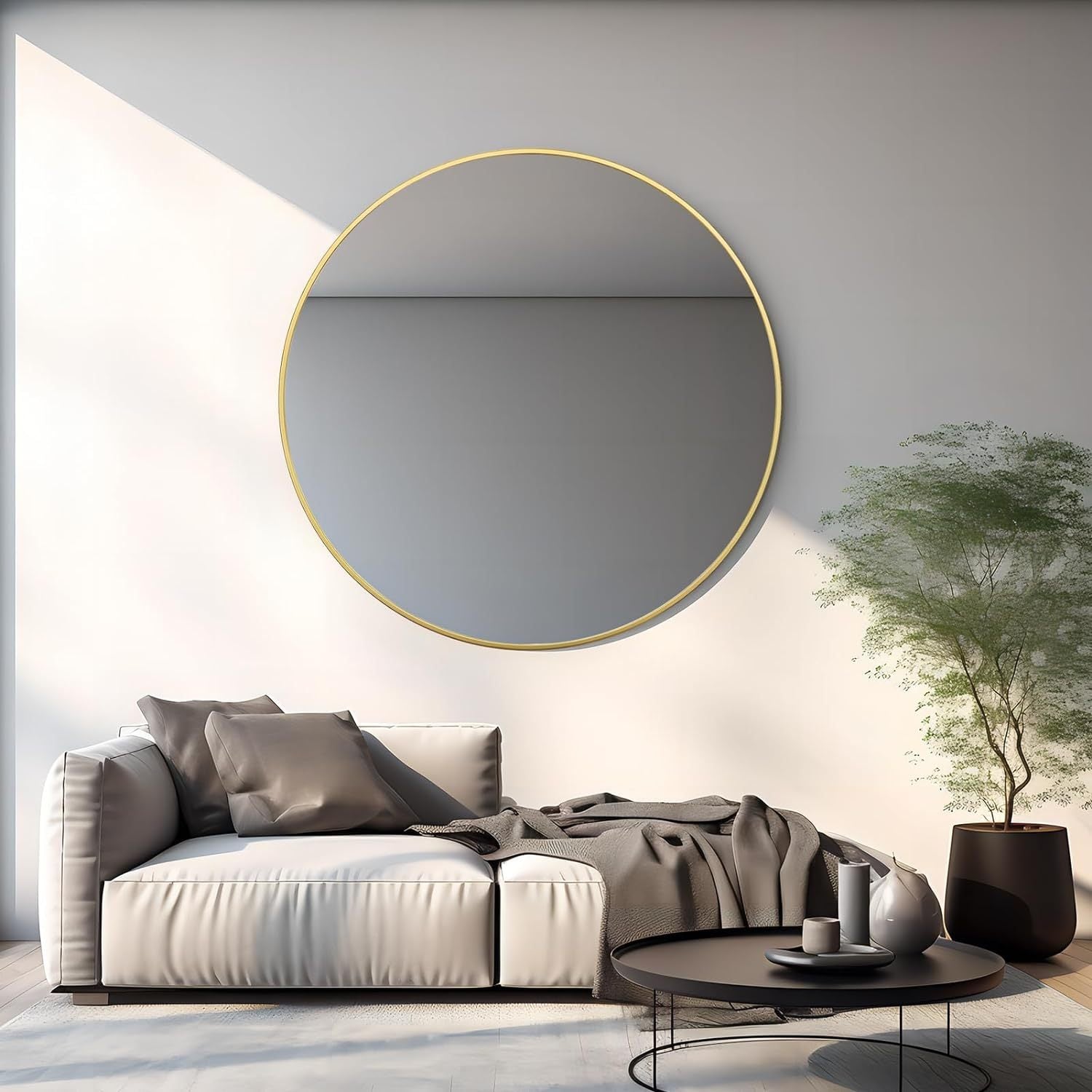 42 Inch Gold Metal Framed Round Bathrrom Mirror for Wall.(W2203P156444)
