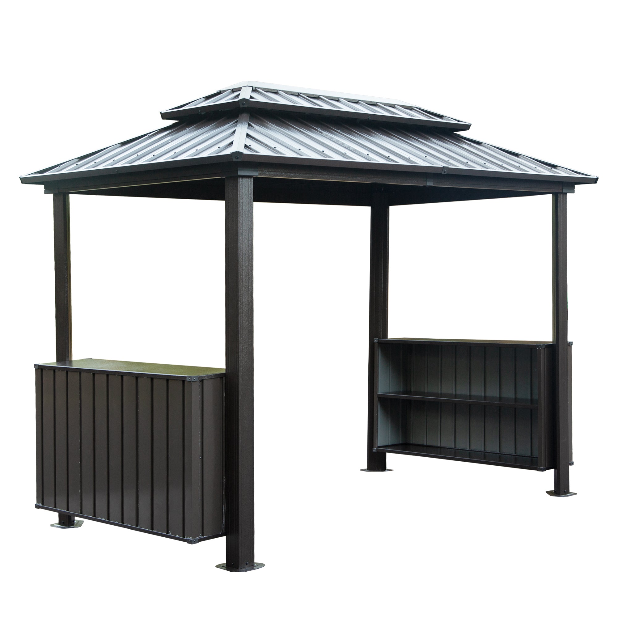 6x10FT Hardtop Grill Gazebo, Outdoor BBQ Gazebo with Double Galvanized Steel Roof, Patio Grill Canopy with 2 Storage Cabinets and Ceiling Hooks for Backyard, Lawn, Garden, Gray