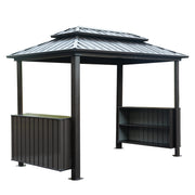 6x10FT Hardtop Grill Gazebo, Outdoor BBQ Gazebo with Double Galvanized Steel Roof, Patio Grill Canopy with 2 Storage Cabinets and Ceiling Hooks for Backyard, Lawn, Garden, Gray
