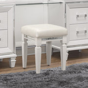 Modern Glam Vanity Stool 1pc Faux Leather Upholstery Seat White Metallic Finish Bedroom Furniture