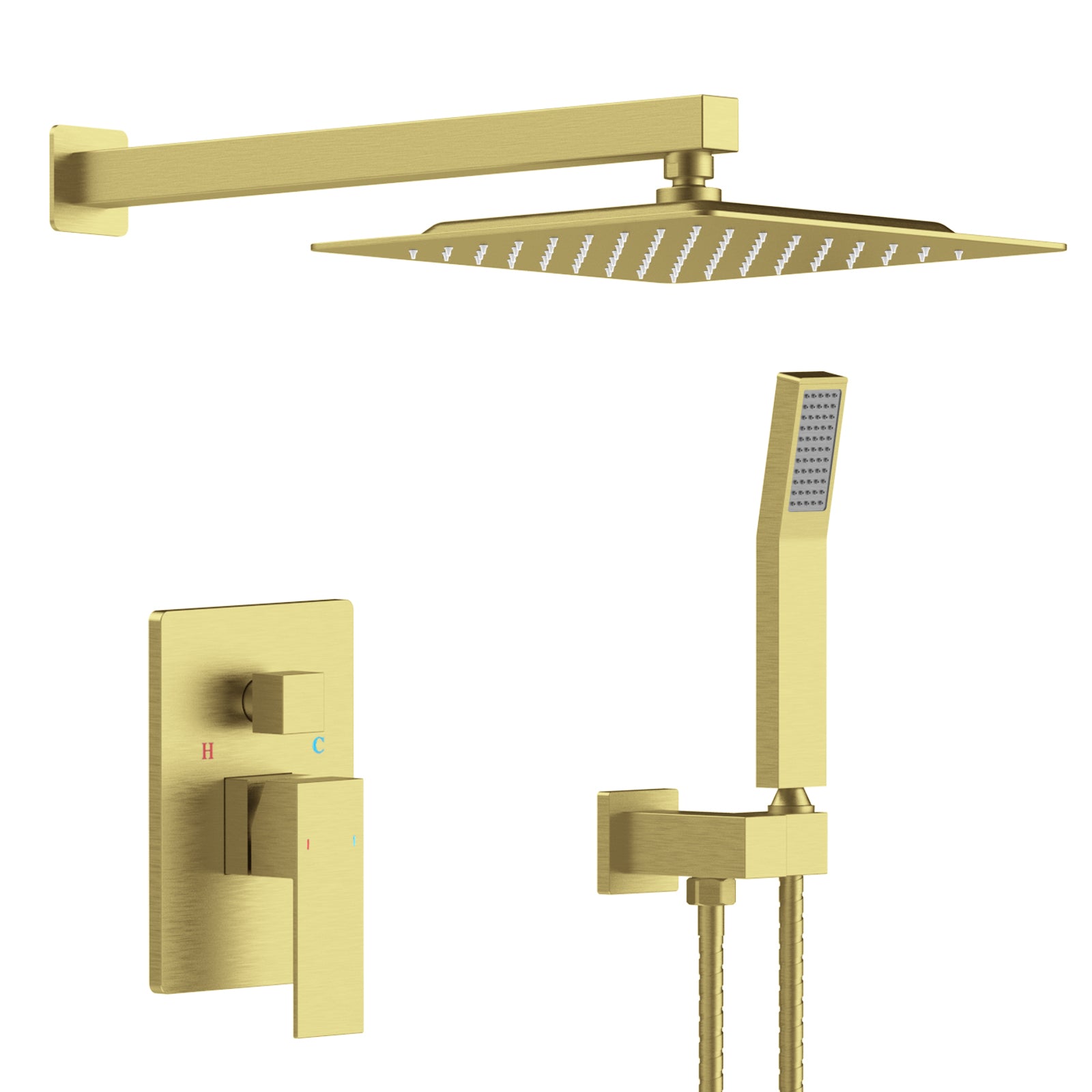 Shower System Shower Faucet Combo Set Wall Mounted with 10' Rainfall Shower Head and handheld shower faucet, Brushed Gold Finish with Brass Valve Rough-In