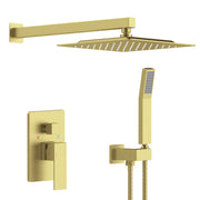 Shower System Shower Faucet Combo Set Wall Mounted with 10' Rainfall Shower Head and handheld shower faucet, Brushed Gold Finish with Brass Valve Rough-In