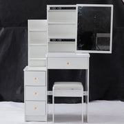 29.2' Small Space Left Bedside Cabinet Vanity Table + Cushioned Stool, Extra Large Right sliding mirror, Multi Layer High Capacity Storage, Practical Fashionable Dresser, Suitable For Small Space