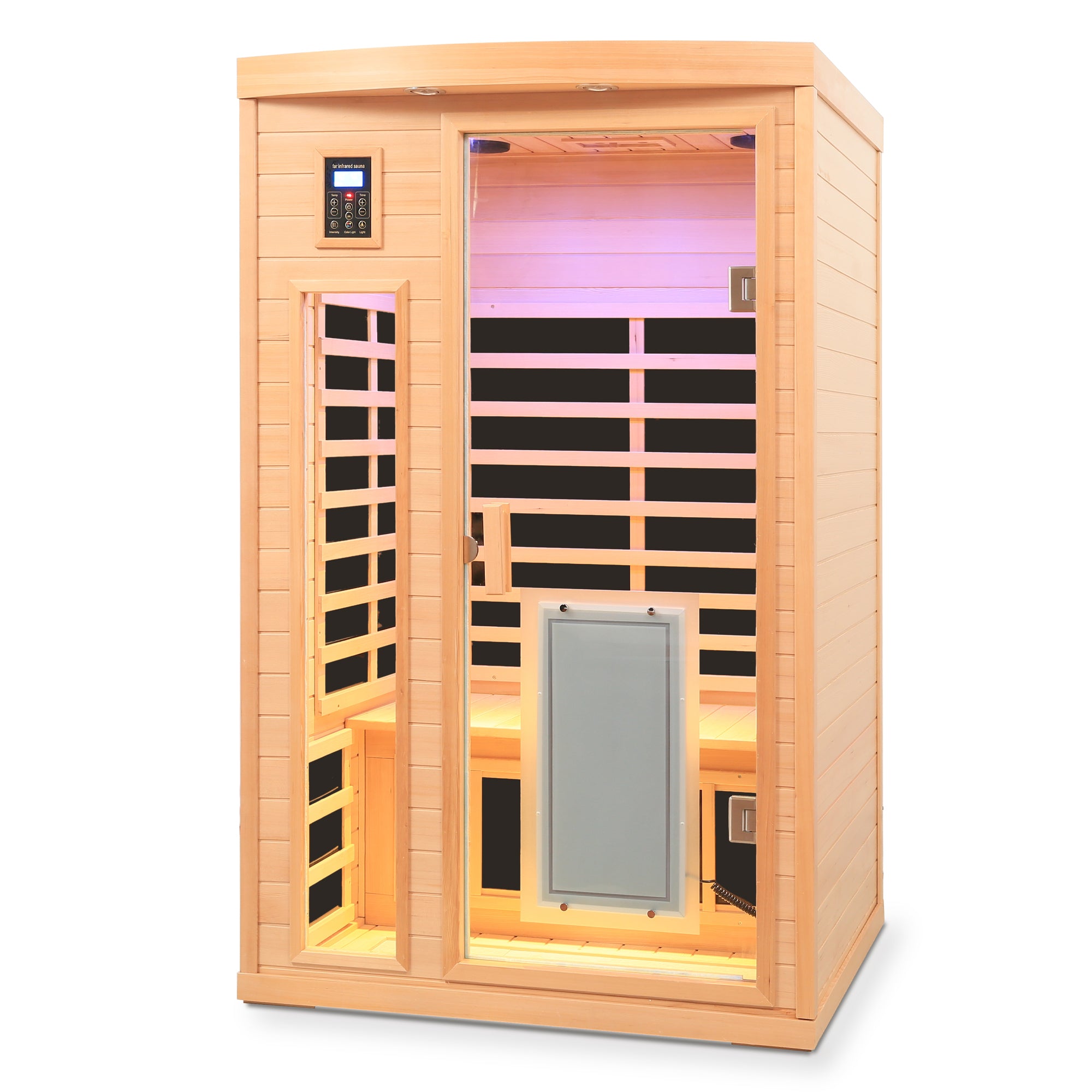 Low EMF Two Person Hemlock Far Infrared Sauna Room with Heating Panels and Glass Front Door