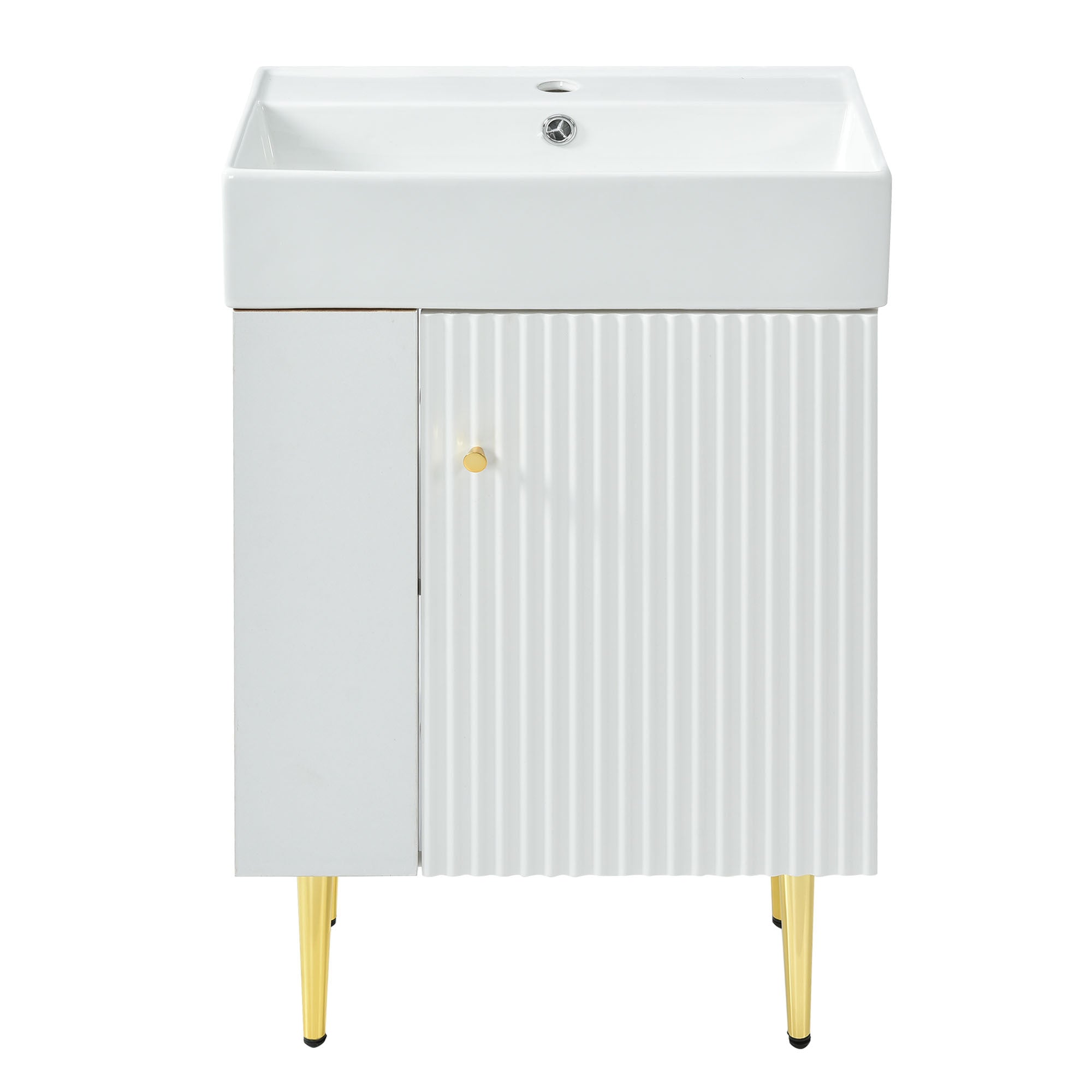 Hearth & Haven Amelia 21.6' Bathroom Vanity with Storage Cabinet, Single Ceramic Sink and Left Side Storage, White
