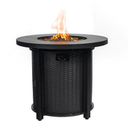 30' Propane Gas Fire Pit Table, 50000 BTU Round Steel Fire Pit for Outside Patio Deck Garden Courtyard-Black