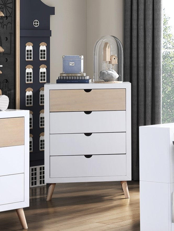 White and Natural Finish Storage Drawers Chest Youth Bedroom Furniture 1pc