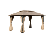 Gazebo 10x14FT, Outdoor Gazebo with Double Roofs, Privacy Curtains, Mosquito Nettings, Heavy Duty Metal Frame Party Tent Canopy for Patio, Backyard, Deck, Lawn, Brown