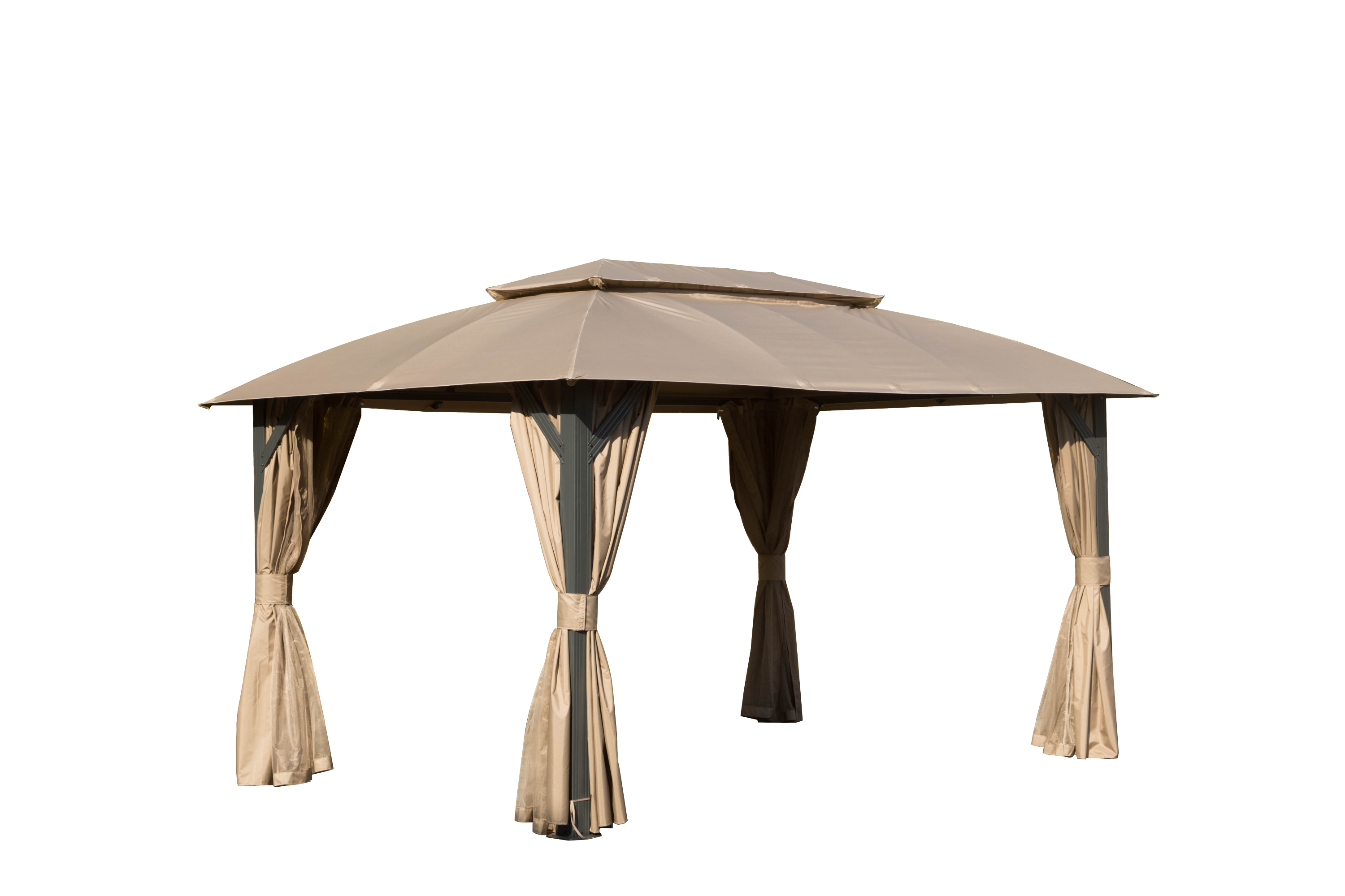 Gazebo 10x14FT, Outdoor Gazebo with Double Roofs, Privacy Curtains, Mosquito Nettings, Heavy Duty Metal Frame Party Tent Canopy for Patio, Backyard, Deck, Lawn, Brown