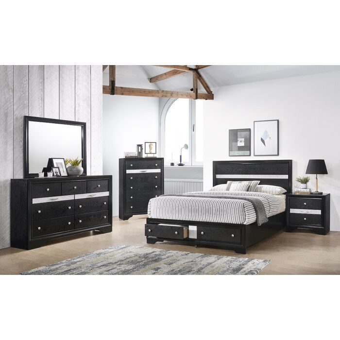 Traditional Style Queen 5 PC Storage Bedroom Set in Black made with Wood