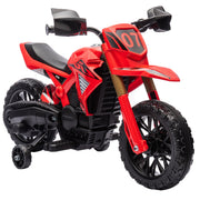 Qaba Kids Motorcycle, 6V Battery Powered Dirt Bike with Training Wheels, Horn & Start Sound, Electric Motorcycle for Kids 3-8 Years, Red