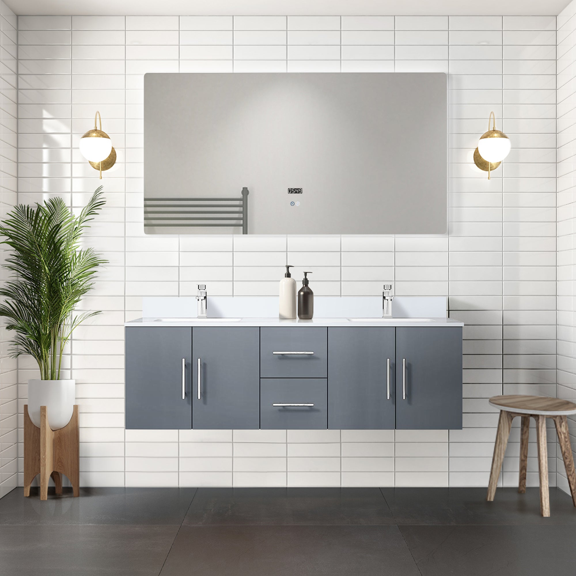 Dark Grey Double Bath Vanity 60 in. W x 22 in. D, with White Quartz Top