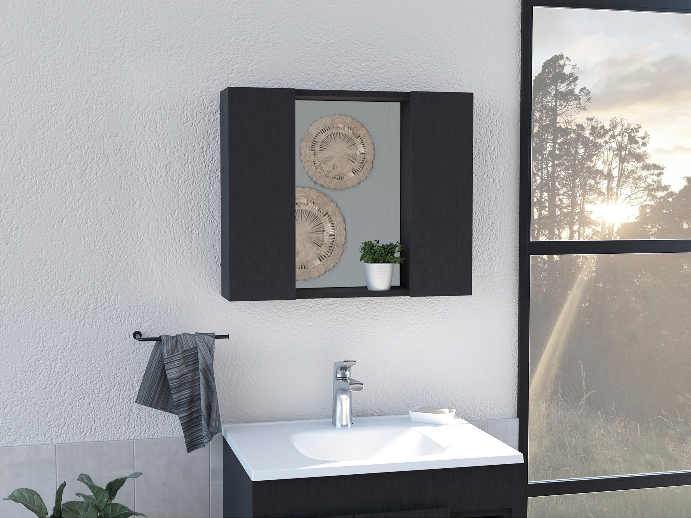 Artemisa Medicine Cabinet, Double Door, Mirror, One External Shelf  -Black