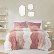 3 PCS Full/Queen Ombre Shaggy Faux Fur Duvet Cover Set Blush Multi