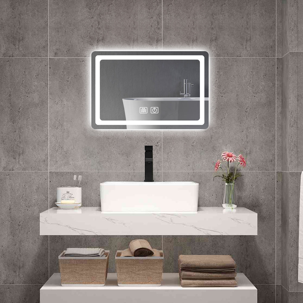 15 in. H LED Single Bathroom Vanity Mirror in Polished Crystal Bathroom Vanity LED Mirror for Bathroom Wall Smart Lighted Vanity Mirrors