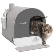 PawHut Cat Litter Box with Lid, Covered Litter Box for Indoor Cats with Tray, Scoop, Filter, 17' x 17' x 18.5', Light Gray