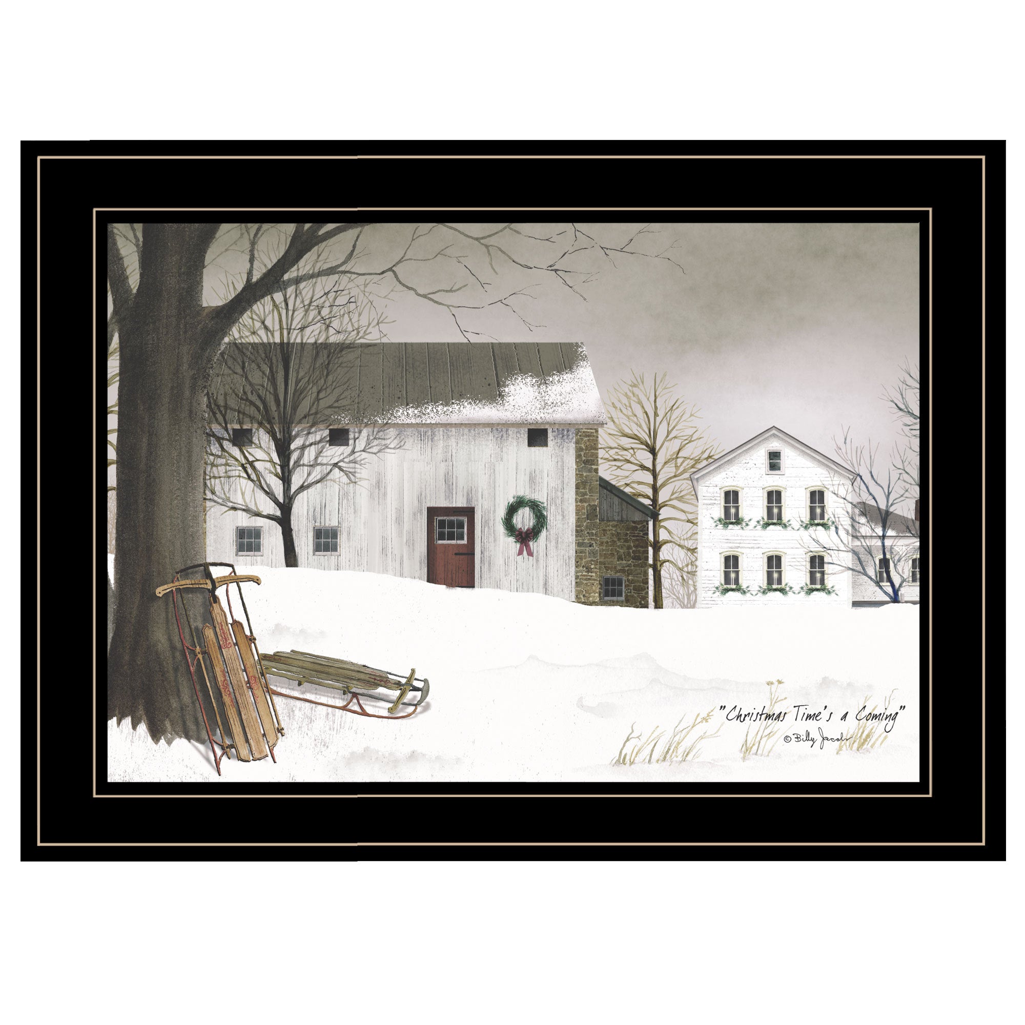'Christmas Time is coming' by Billy Jacobs Ready to Hang Holiday Framed Print, Black Frame