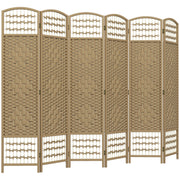 HOMCOM 6 Panel Room Divider, Folding Privacy Screen, 5.6' Room Separator, Wave Fiber Freestanding Partition Wall Divider, Natural