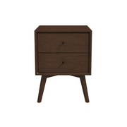 Mid-Century Modern Caroline Night Stand 2-Drawer Dark Brown Solid Wood 23.6'H x 17.7'W x 15.7'D for Bedroom, Closet, Dorm