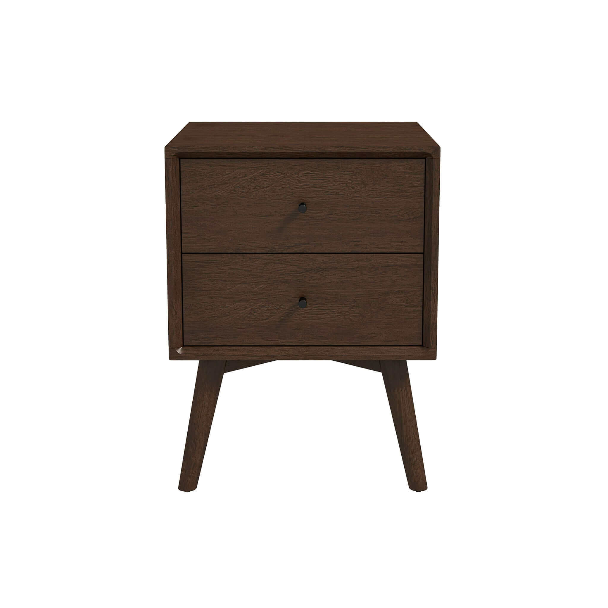 Mid-Century Modern Caroline Night Stand 2-Drawer Dark Brown Solid Wood 23.6'H x 17.7'W x 15.7'D for Bedroom, Closet, Dorm