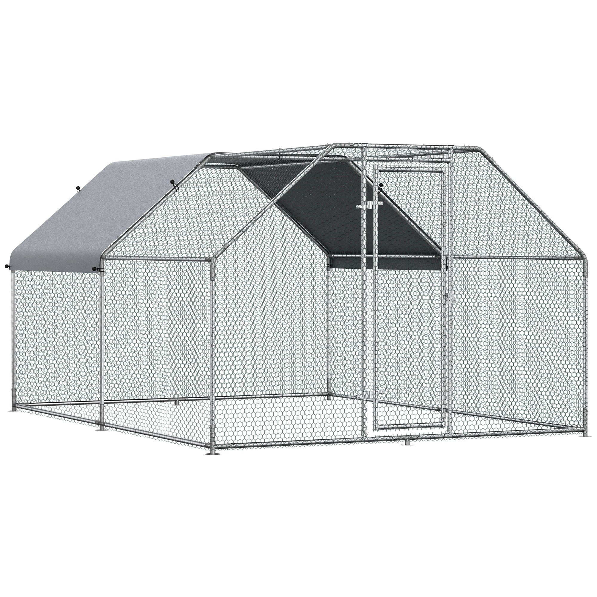 PawHut Large Chicken Coop Metal Chicken Run with Waterproof and Anti-UV Cover, Flat Shaped Walk-in Fence Cage Hen House for Outdoor and Yard Farm Use, 1.26' Tube Diameter, 9' x 12' x 6.5'