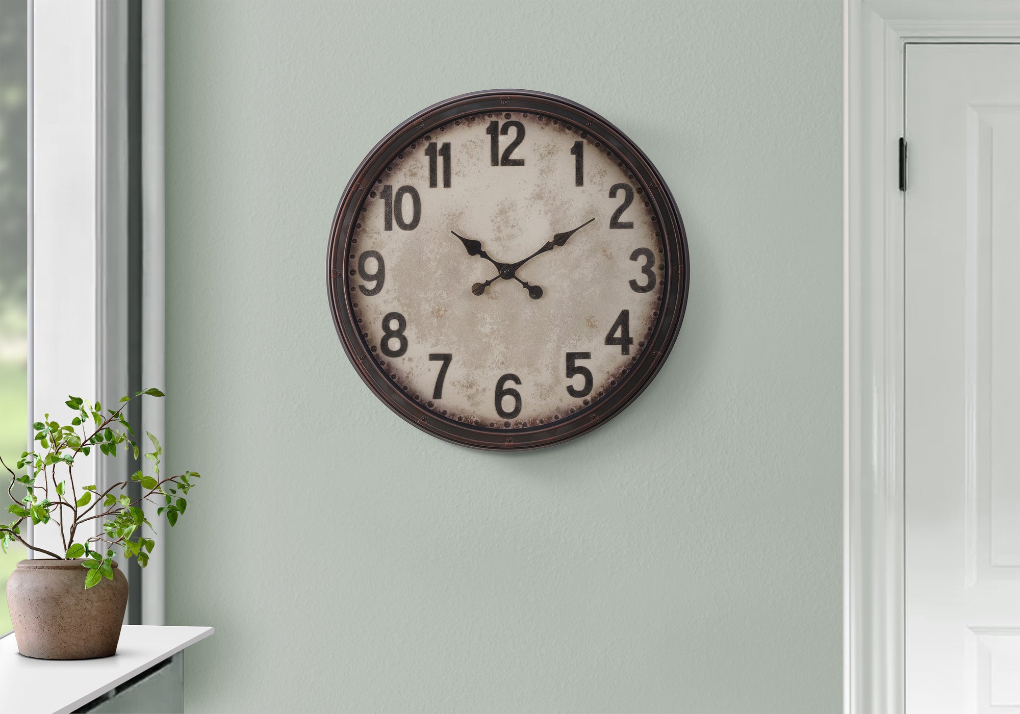 Clocks, 20' Round, Wall Clock, Antique Brown, Transitional