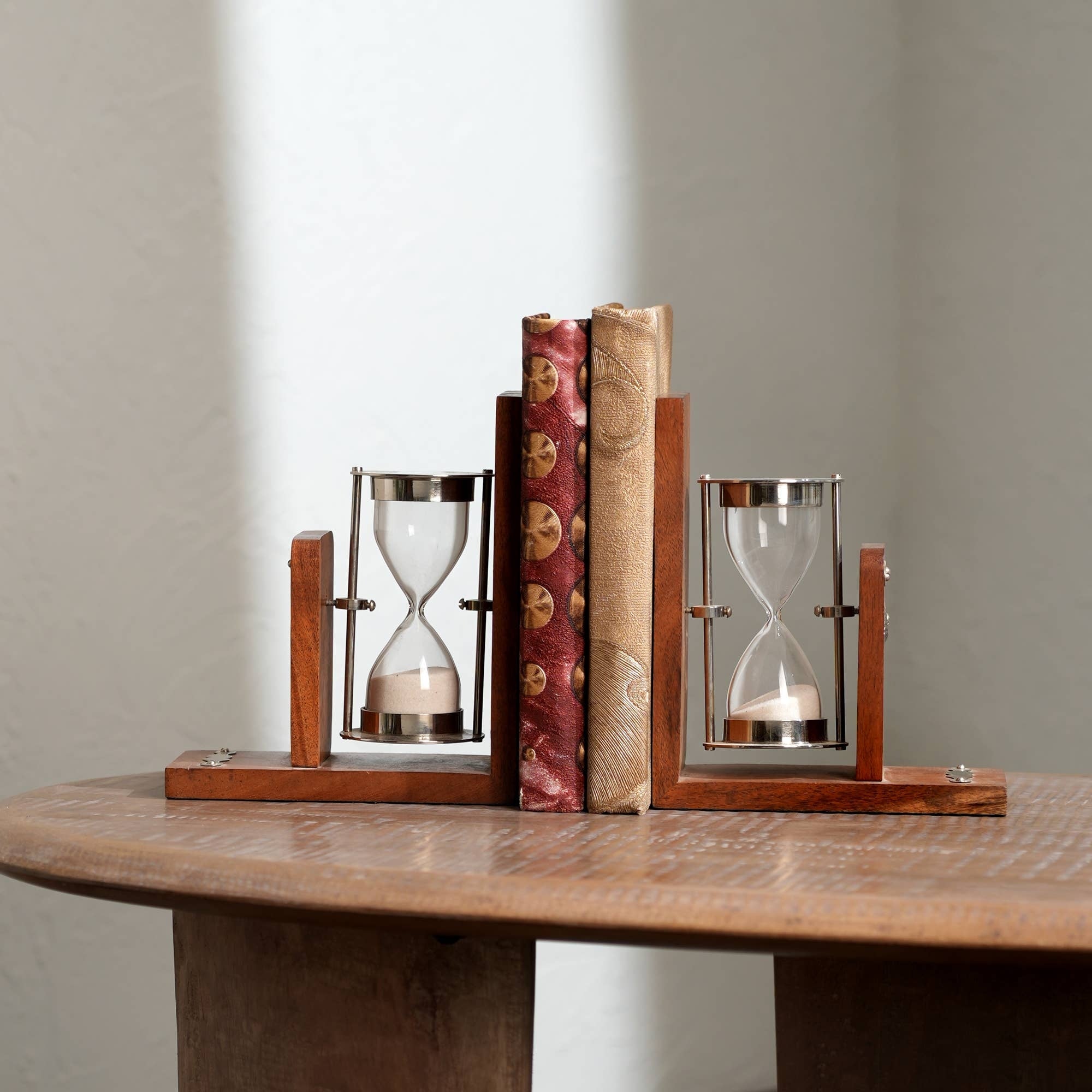 Decorative Wooden Bookend With Hourglass-Tabletop Object