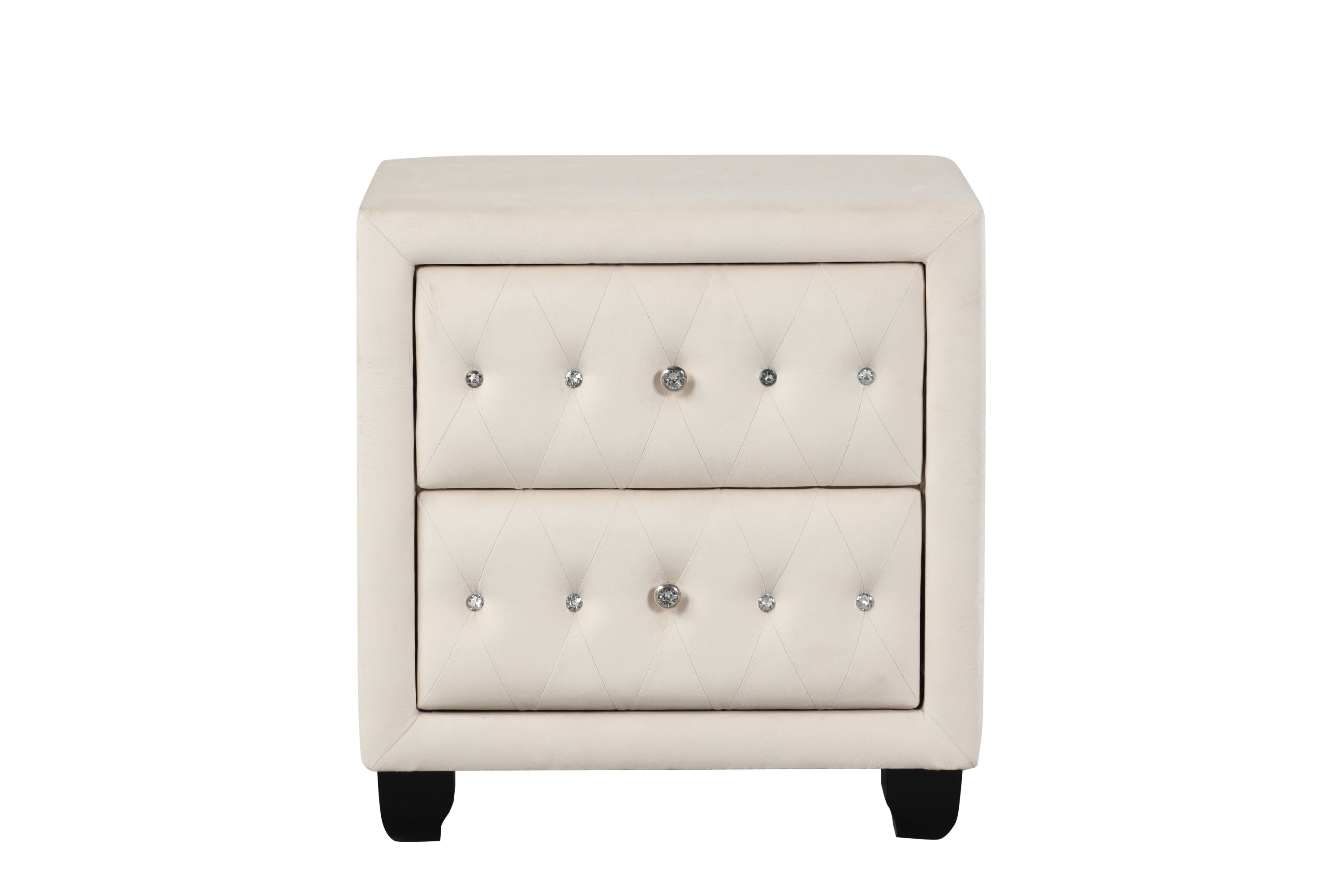 Sophia Modern Style Crystal Tufted 2-Drawer Nightstand Upholstered with Velvet Fabric Made with Wood in Cream same as G150108592 (NJ inventory)