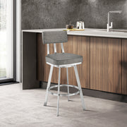 Jinab Swivel Bar Stool in Brushed Stainless Steel with Gray Faux Leather